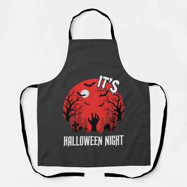 Halloween Night Spooky Graveyard Vector Apron (Front)