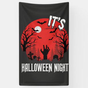 Halloween Night Spooky Graveyard Vector Banner
