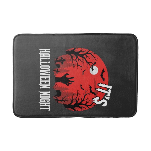 Halloween Night Spooky Graveyard Vector Bath Mat (Front)