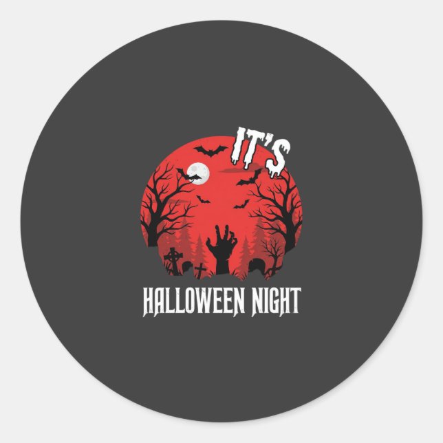 Halloween Night Spooky Graveyard Vector Classic Round Sticker (Front)