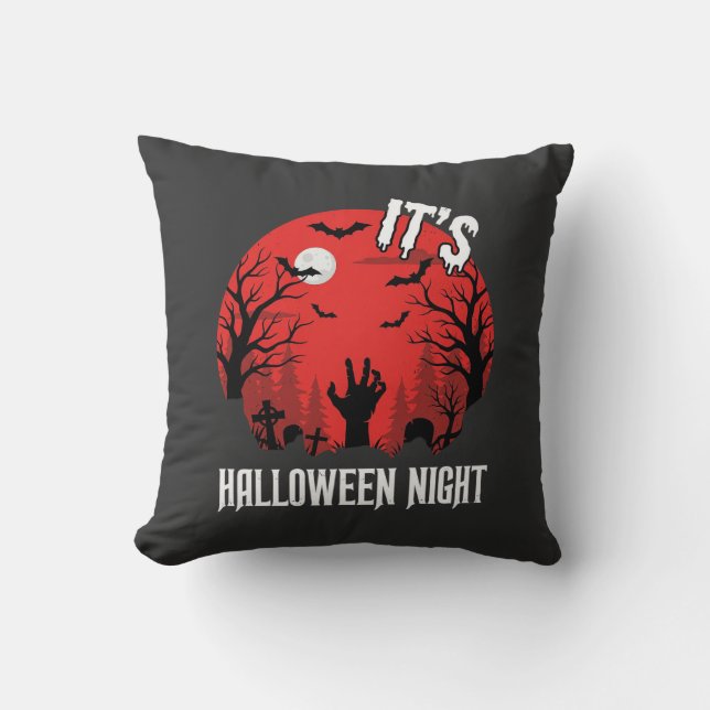 Halloween Night Spooky Graveyard Vector Cushion (Front)