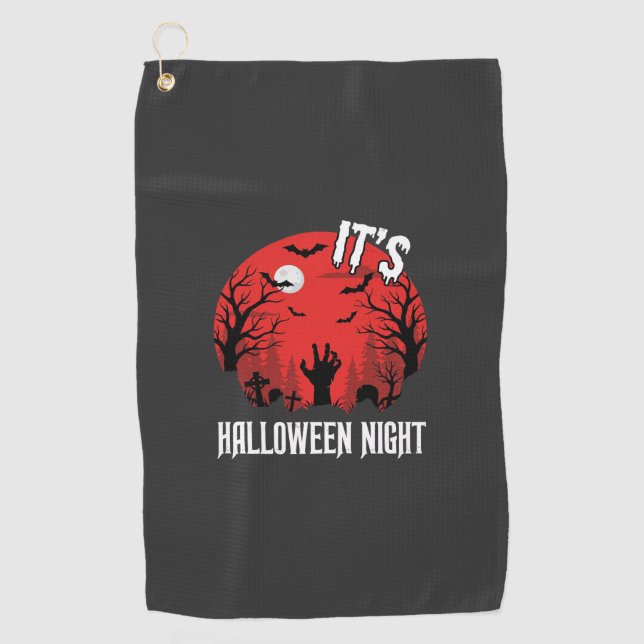 Halloween Night Spooky Graveyard Vector Golf Towel (Front)