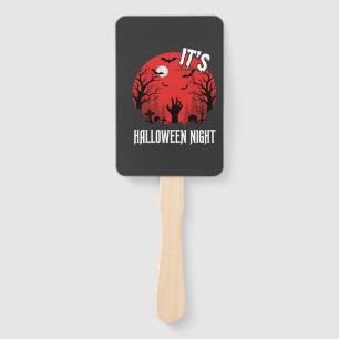 Halloween Night Spooky Graveyard Vector Hand Fan