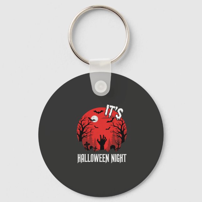 Halloween Night Spooky Graveyard Vector Key Ring (Front)