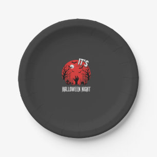 Halloween Night Spooky Graveyard Vector Paper Plate