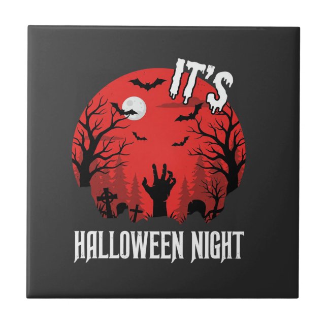 Halloween Night Spooky Graveyard Vector Tile (Front)