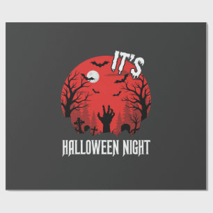 Halloween Night Spooky Graveyard Vector Wrapping Paper