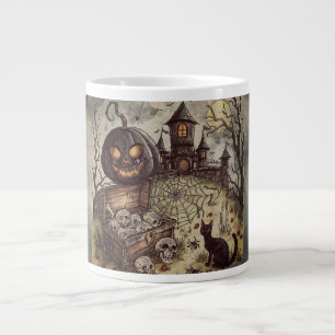 Halloween Night : The Scary Black Pumpkin Guards Large Coffee Mug