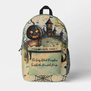 Halloween Night , The Scary Black Pumpkin Guards Printed Backpack