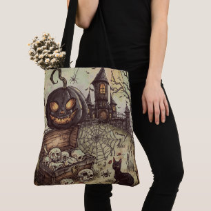 Halloween Night :The Scary Black Pumpkin Guards  T Tote Bag
