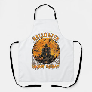 Halloween Night Today Haunted Mansion Pumpkins Owl Apron