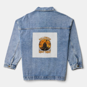 Halloween Night Today Haunted Mansion Pumpkins Owl Denim Jacket