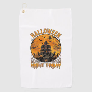 Halloween Night Today Haunted Mansion Pumpkins Owl Golf Towel