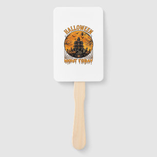 Halloween Night Today Haunted Mansion Pumpkins Owl Hand Fan