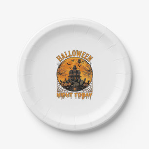 Halloween Night Today Haunted Mansion Pumpkins Owl Paper Plate