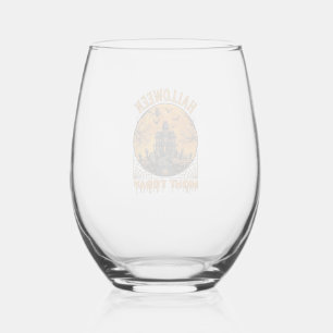 Halloween Night Today Haunted Mansion Pumpkins Owl Stemless Wine Glass