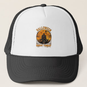 Halloween Night Today Haunted Mansion Pumpkins Owl Trucker Hat