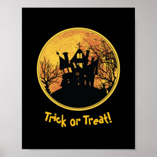 Halloween Night Trick or Treat Full Moon House Poster