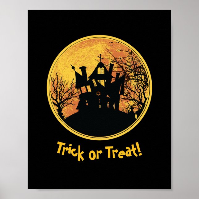 Halloween Night Trick or Treat Full Moon House Poster (Front)