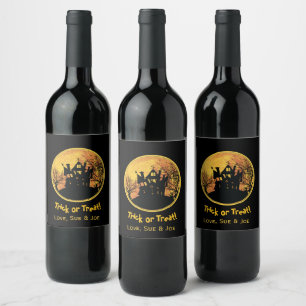 Halloween Night Trick or Treat Full Moon House Wine Label