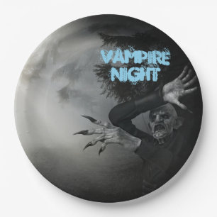 Halloween Night Vampire In The Woods Paper Plate