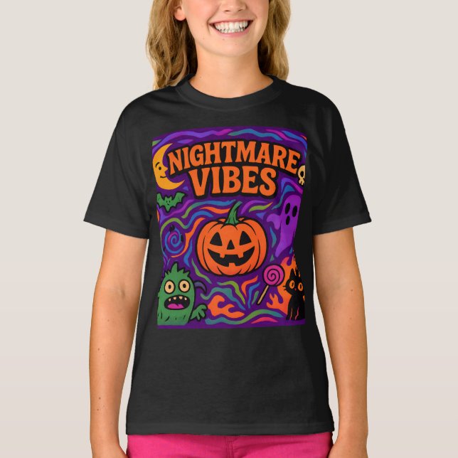 Halloween Night Vibe Retro Colourful Clothes Unise T-Shirt (Front)
