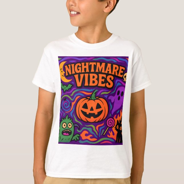 Halloween Night Vibe Retro Colourful Clothes Unise T-Shirt (Front)