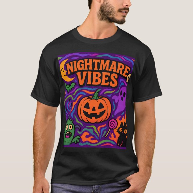 Halloween Night Vibe Retro Colourful Clothes Unise T-Shirt (Front)