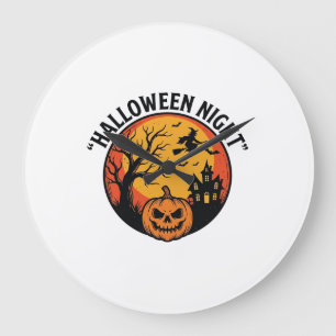 Halloween Night Vintage Engraving Spooky Scene T-S Large Clock