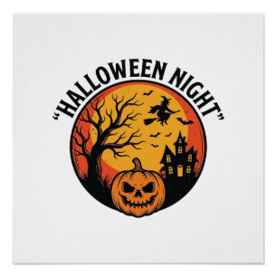 Halloween Night Vintage Engraving Spooky Scene T-S Poster
