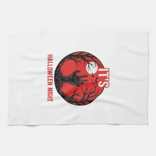 Halloween Night Vintage Engraving Vector Design_1 Tea Towel
