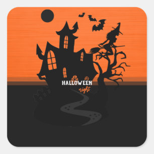 Halloween Night Witch and Bats Hunted House Square Sticker