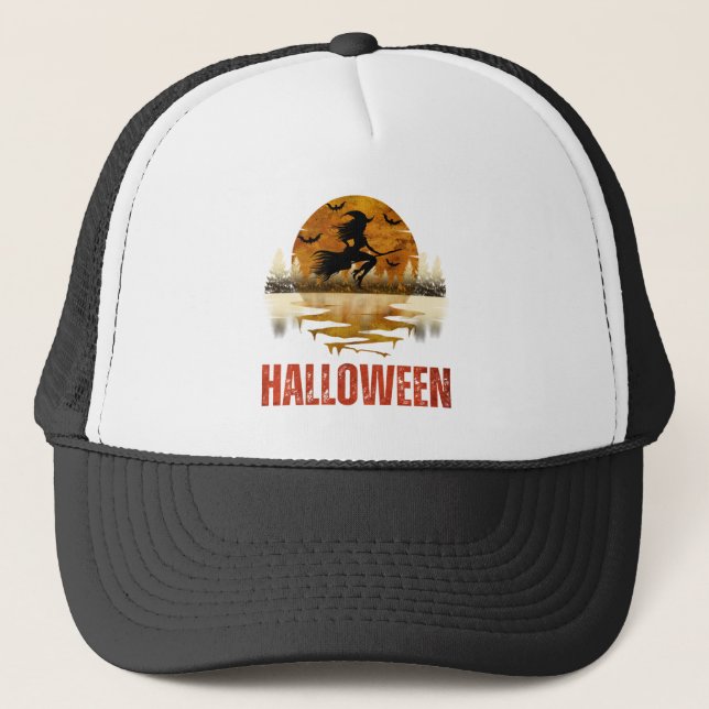 HALLOWEEN NIGHT WITCH TRUCKER HAT (Front)