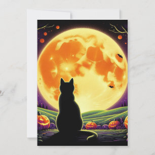 Halloween Night with Black Cat and Jack-O'-Lantern