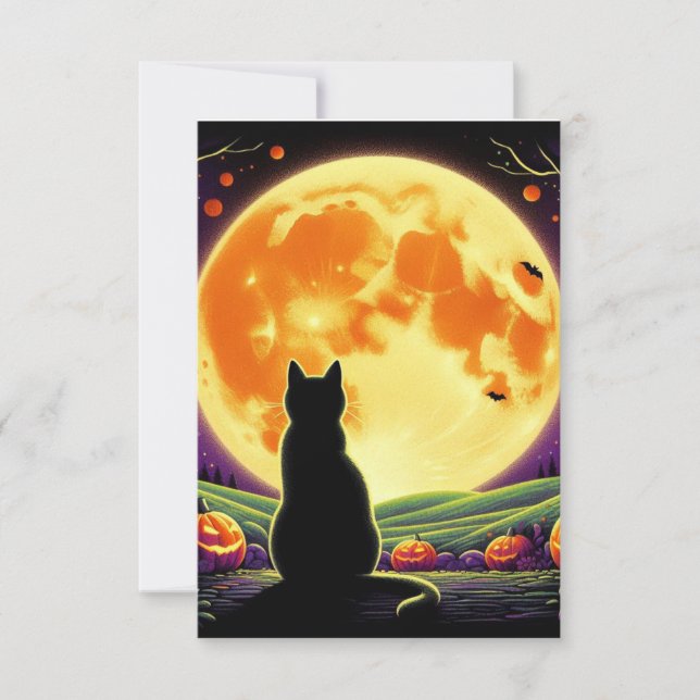 Halloween Night with Black Cat and Jack-O'-Lantern Invitation (Front)