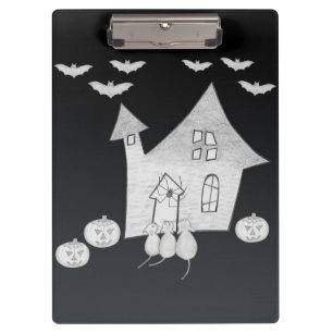 Halloween night with Haunted House, Bats, Pumpkins Clipboard