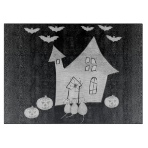 Halloween night with Haunted House, Bats, Pumpkins Cutting Board
