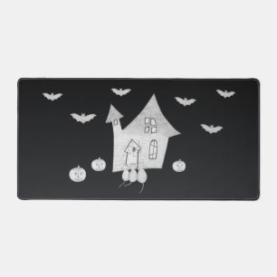 Halloween night with Haunted House, Bats, Pumpkins Desk Mat