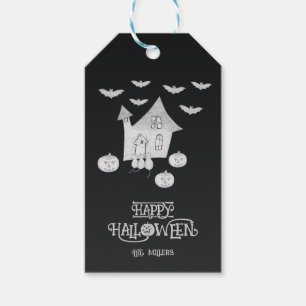 Halloween night with Haunted House, Bats, Pumpkins Gift Tags