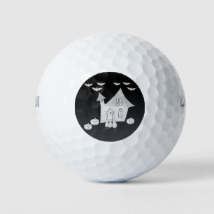 Halloween night with Haunted House, Bats, Pumpkins Golf Balls
