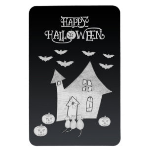 Halloween night with Haunted House, Bats, Pumpkins Magnet