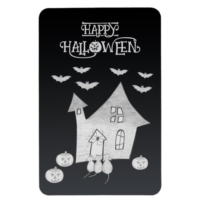 Halloween night with Haunted House, Bats, Pumpkins Magnet (Vertical)