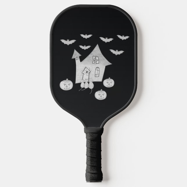 Halloween night with Haunted House, Bats, Pumpkins Pickleball Paddle (Front)