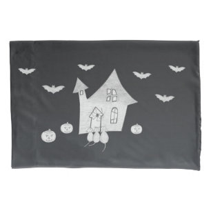 Halloween night with Haunted House, Bats, Pumpkins Pillowcase