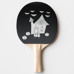 Halloween night with Haunted House, Bats, Pumpkins Ping Pong Paddle