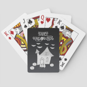 Halloween night with Haunted House, Bats, Pumpkins Playing Cards