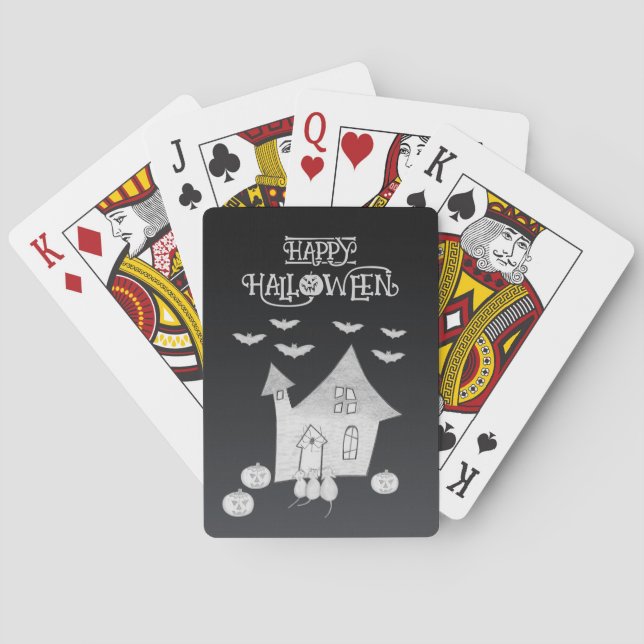 Halloween night with Haunted House, Bats, Pumpkins Playing Cards (Back)