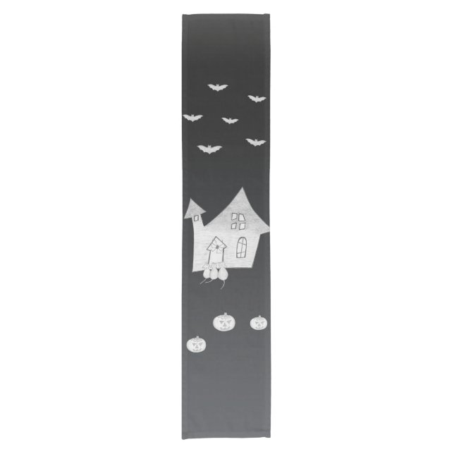 Halloween night with Haunted House, Bats, Pumpkins Short Table Runner (Front)