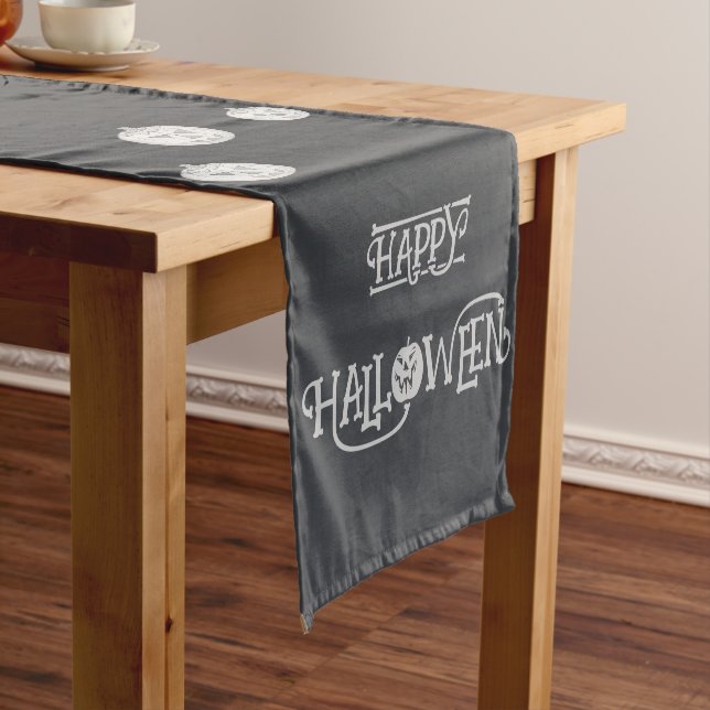 Halloween night with Haunted House, Bats, Pumpkins Short Table Runner (In Situ)