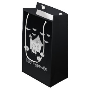 Halloween night with Haunted House, Bats, Pumpkins Small Gift Bag